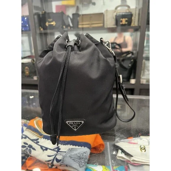 Prada Drawstring Wristlet Bucket Bag Tessuto Small